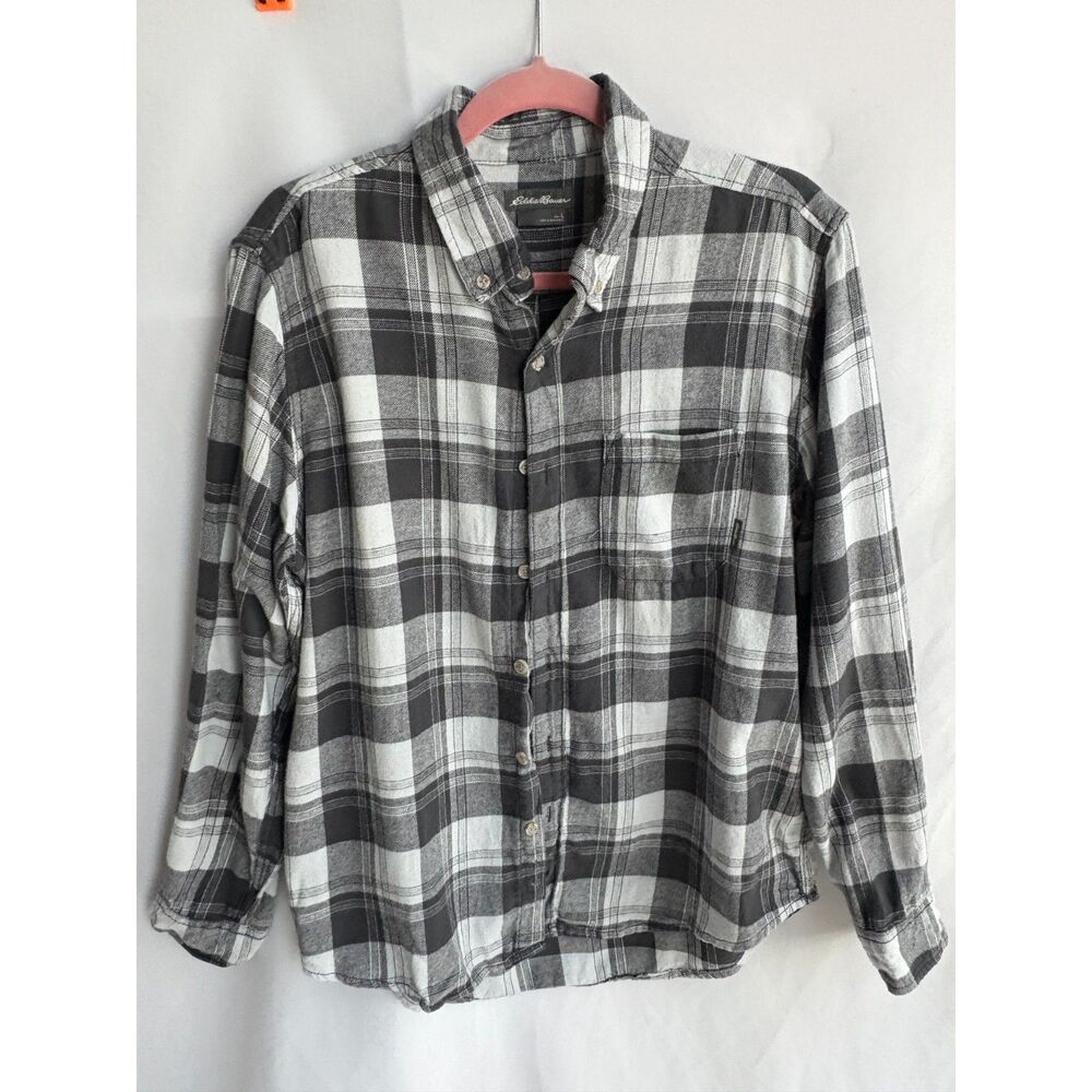 Eddie Bauer Mens Shirt Size L Gray Plaid Button Down Western Cowboy Outdoor Top